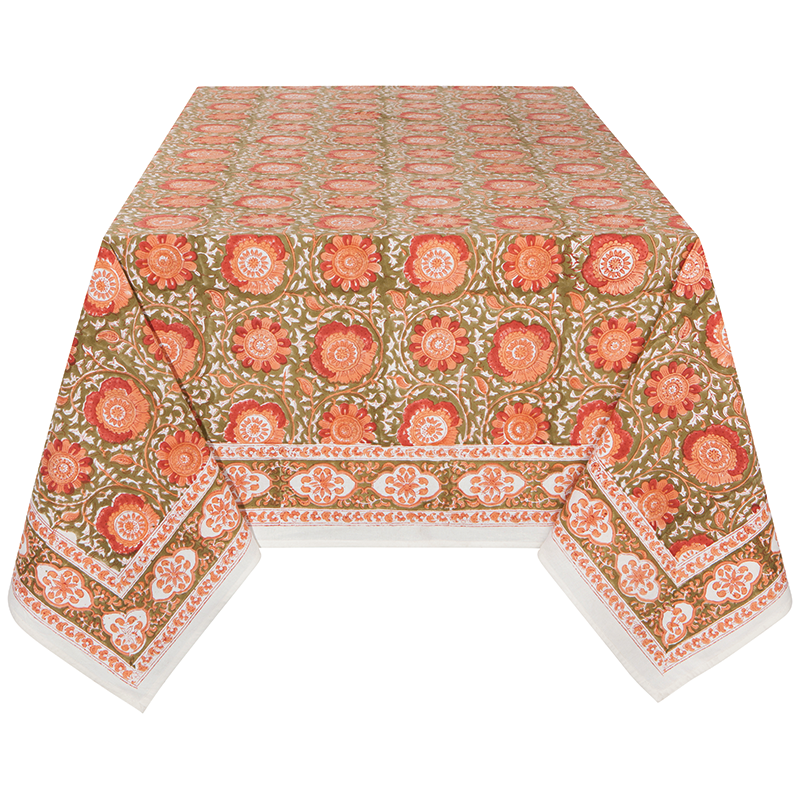Heir loom 60' x 90' Block Print Tablecloth